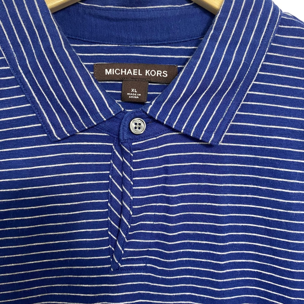 Michael Kors Polo Shirt Mens Striped Casual Blue XL - Picture 3 of 4